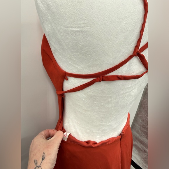 JJ's House Women's Rust Orange/Red/Brown Lace-Up Back A-Line Maxi Dress Size 4 - Picture 6 of 6